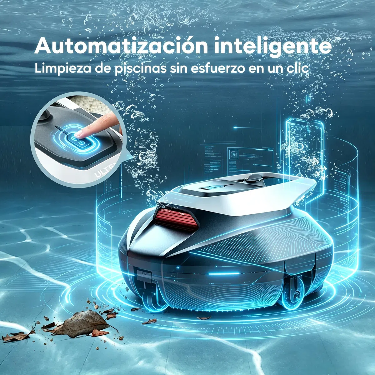 Robot Limpiafondos Piscina Inalámbrico con Flotador, Recogida sin Poste, 2 Motores, 90Min, 80m², Autoaparcamiento Inteligente, Diseño Biónico, Fácil de Usar para Piscina Elevada y Enterrada