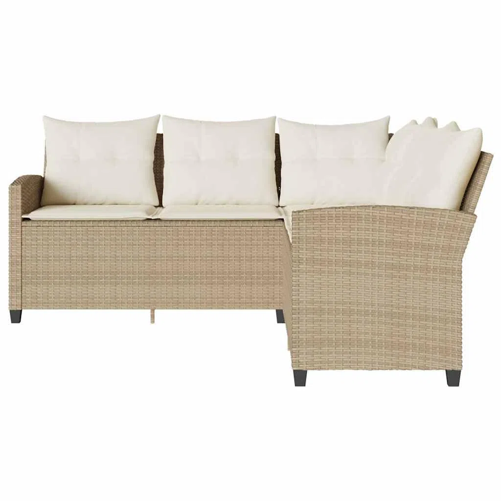 IKAYAA Sofá para jardín de Ratán, Sofa Jardin Exterior, Sofá de Esquina para Jardín Resistente a la Intemperie, Sofá en Forma de L,Conjunto Jardín, Muebles Jardín Exterior, Beige y Blanco Crema