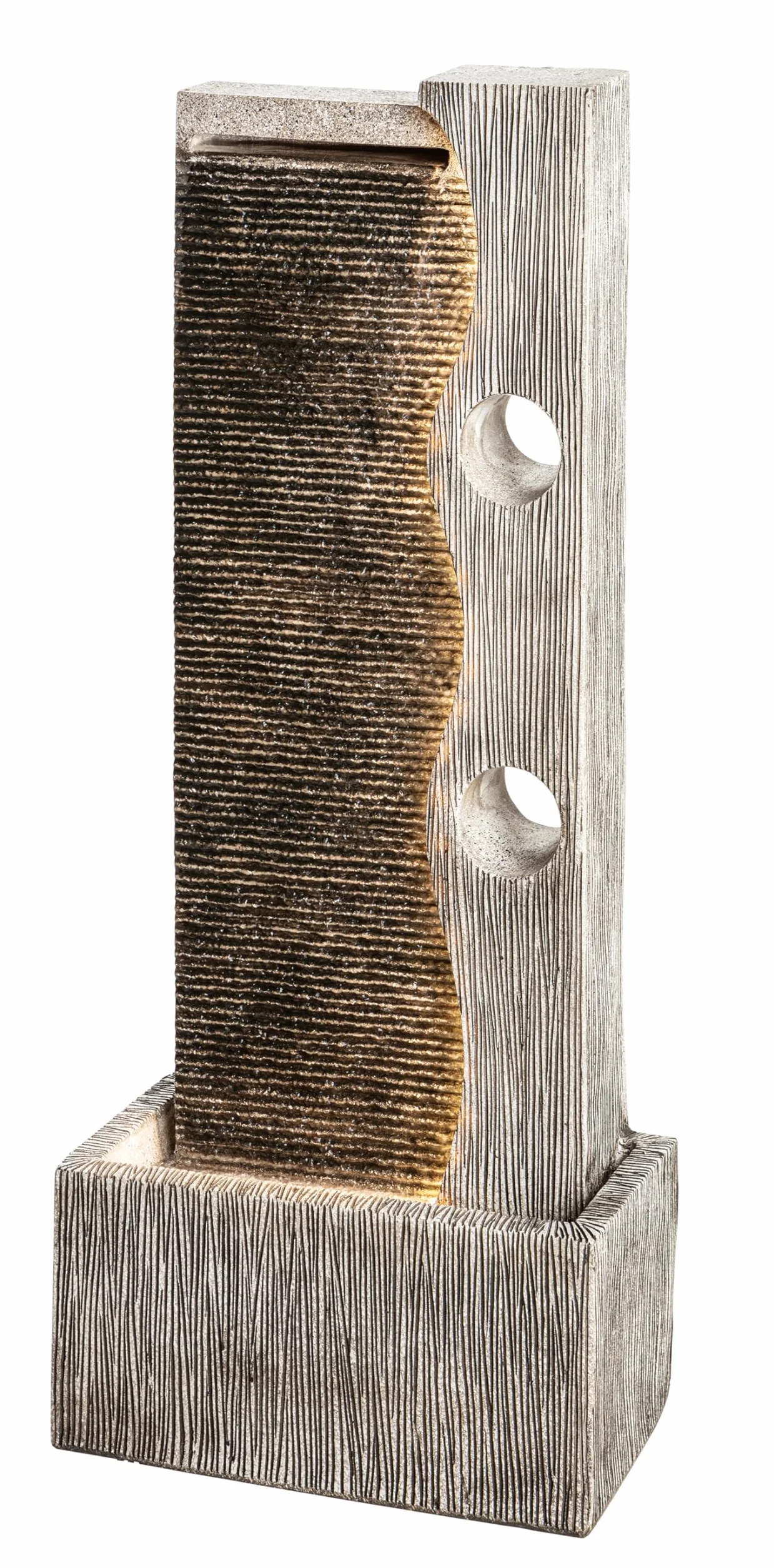 Dehner Fuente de jardín Eclipse con iluminación LED, Aprox. 100 x 40 x 19,8 cm, poliresina, Gris