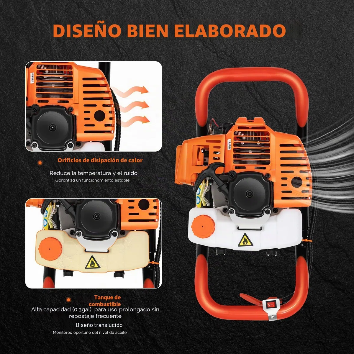 Broca de tierra de gasolina de 2 tiempos, 52 CC, 1,9 kW, taladro de tierra inalámbrico, gasolina, taladro de mano, taladro de tierra (Incluye Sólo Máquinas)