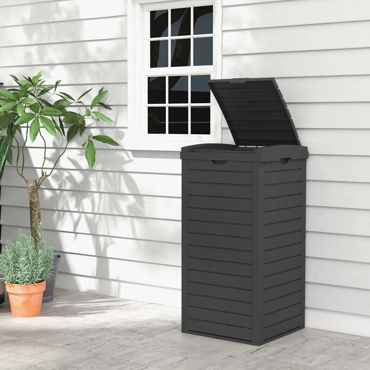 GOPLUS Jarin Papelera exterior para basura (118 L, bandeja de basura exterior para residuos, contenedor exterior interior con varias tapas, 40 x 40 x 86 cm), color negro