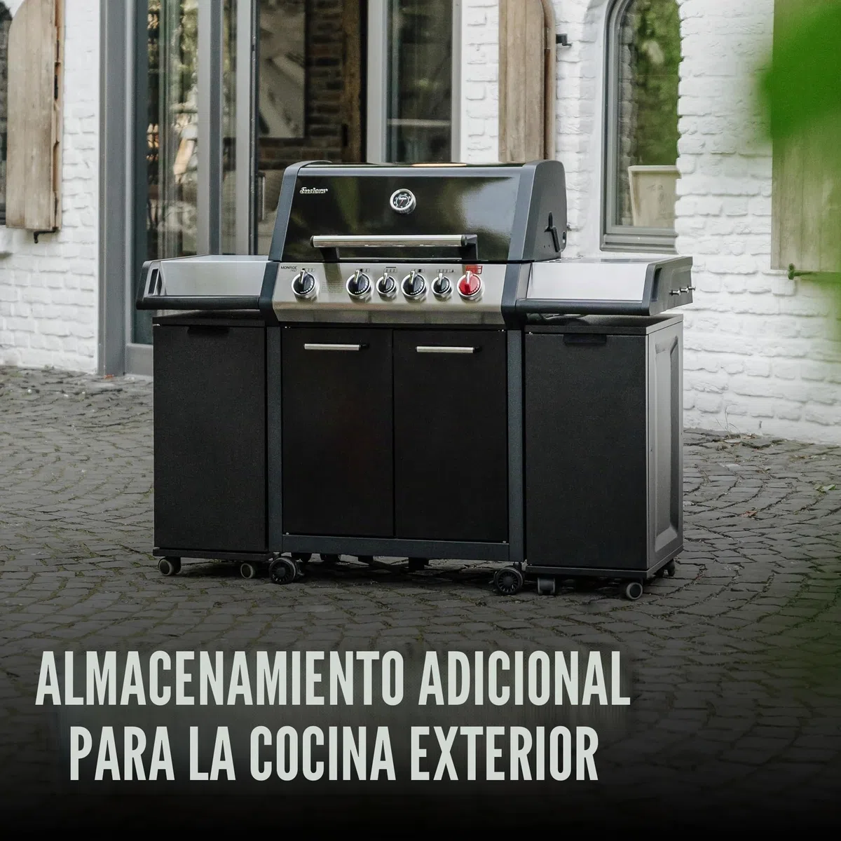 Enders Mesita auxiliar y modular negra como almacenaje para fiestas de barbacoa - Mesa auxiliar barbacoa con dos imánges fuertes como carrito con ruedas para terraza y jardín #8818