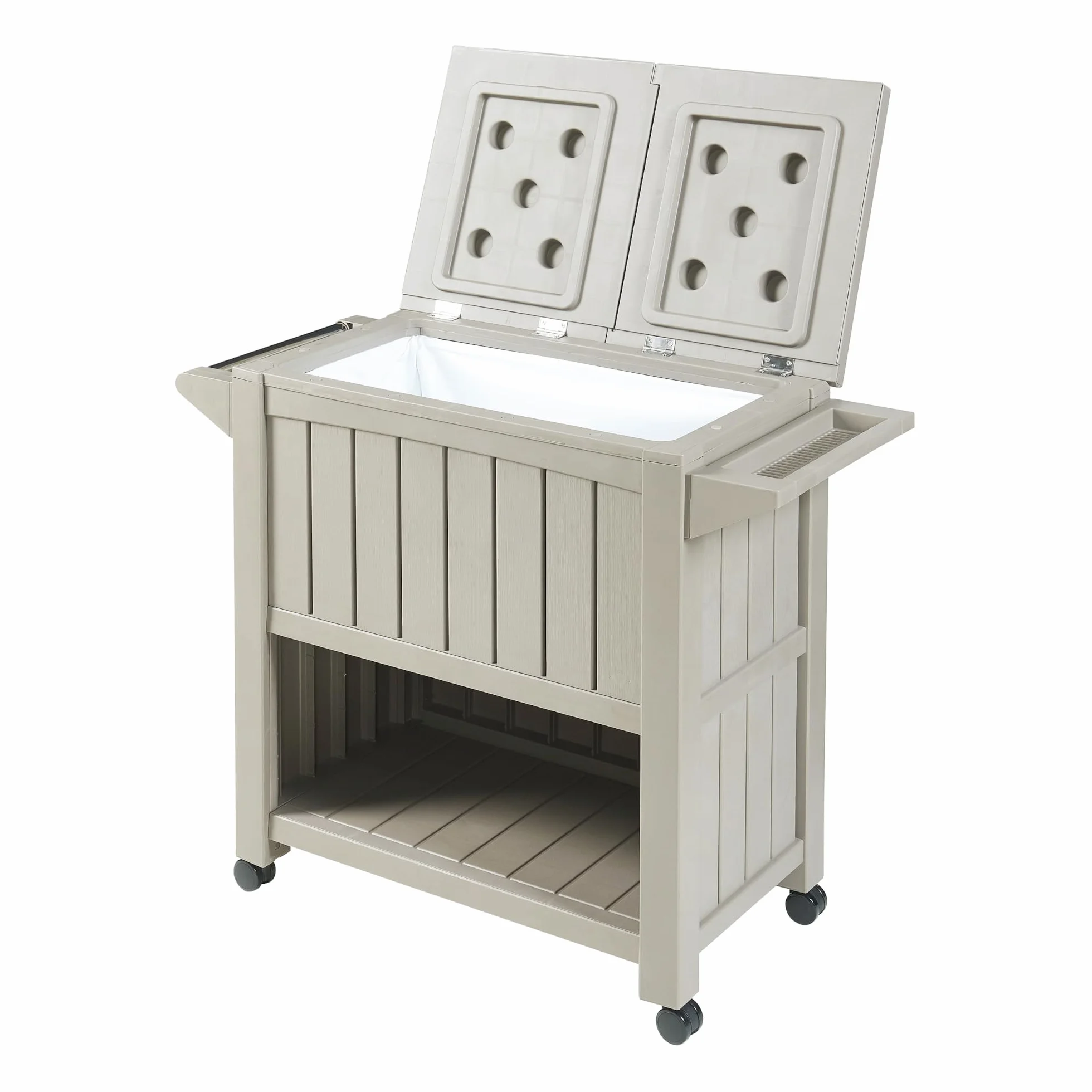 casa.pro Carrito Nevera Arsita para Bebidas Carro de Servicio Multiusos con Bolsa de Nevera Carro Auxiliar para Jardín Balcón Barbacoa PVC Plástico 102 x 47 x 87 cm - Beige