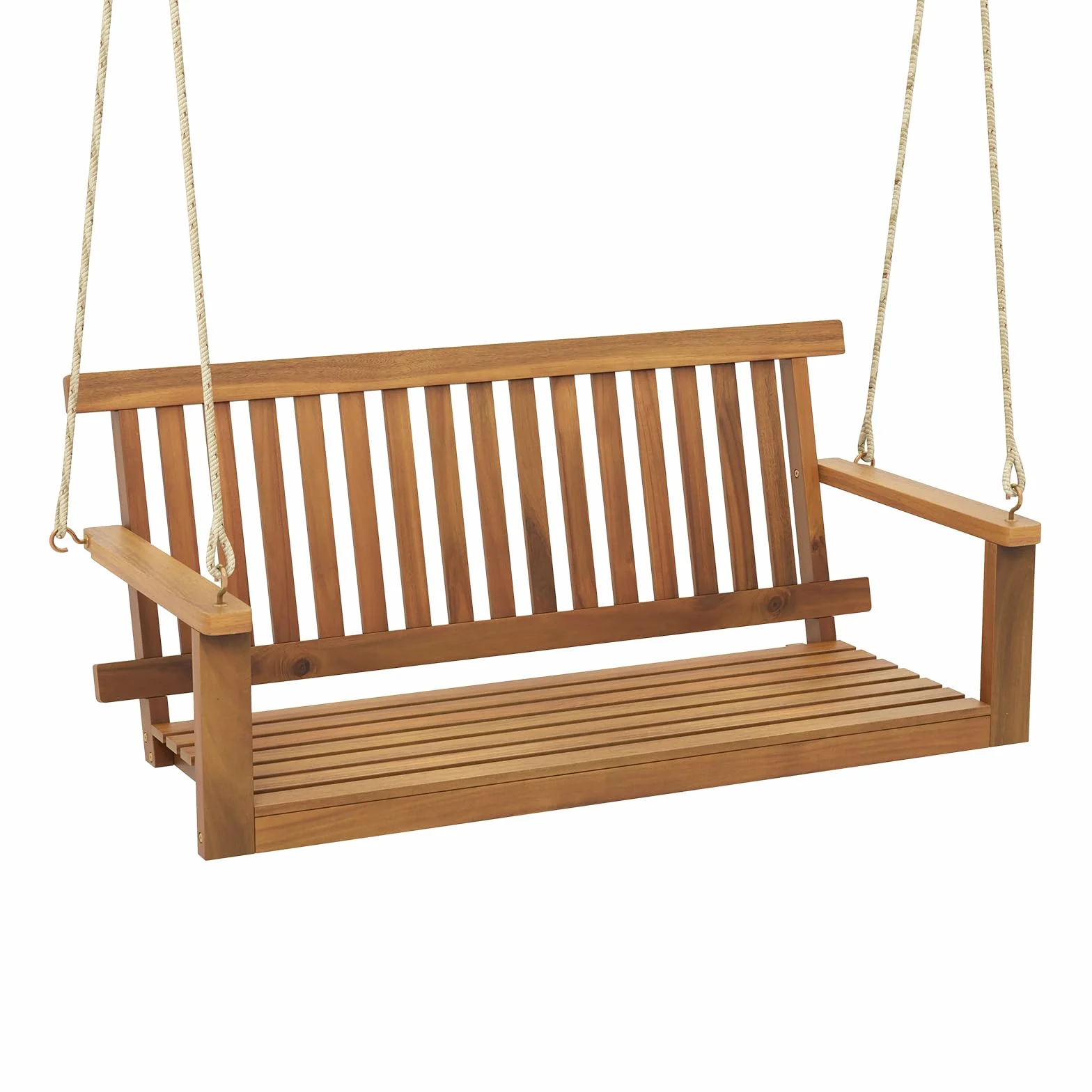 COSTWAY Banco Columpio Madera Acacia Exterior, 2 Plazas, Banco Balancin Jardin Exterior, Carga 360kg, Apoyabrazos y Respaldo, Columpio Jardin Exterior Patio Balcón