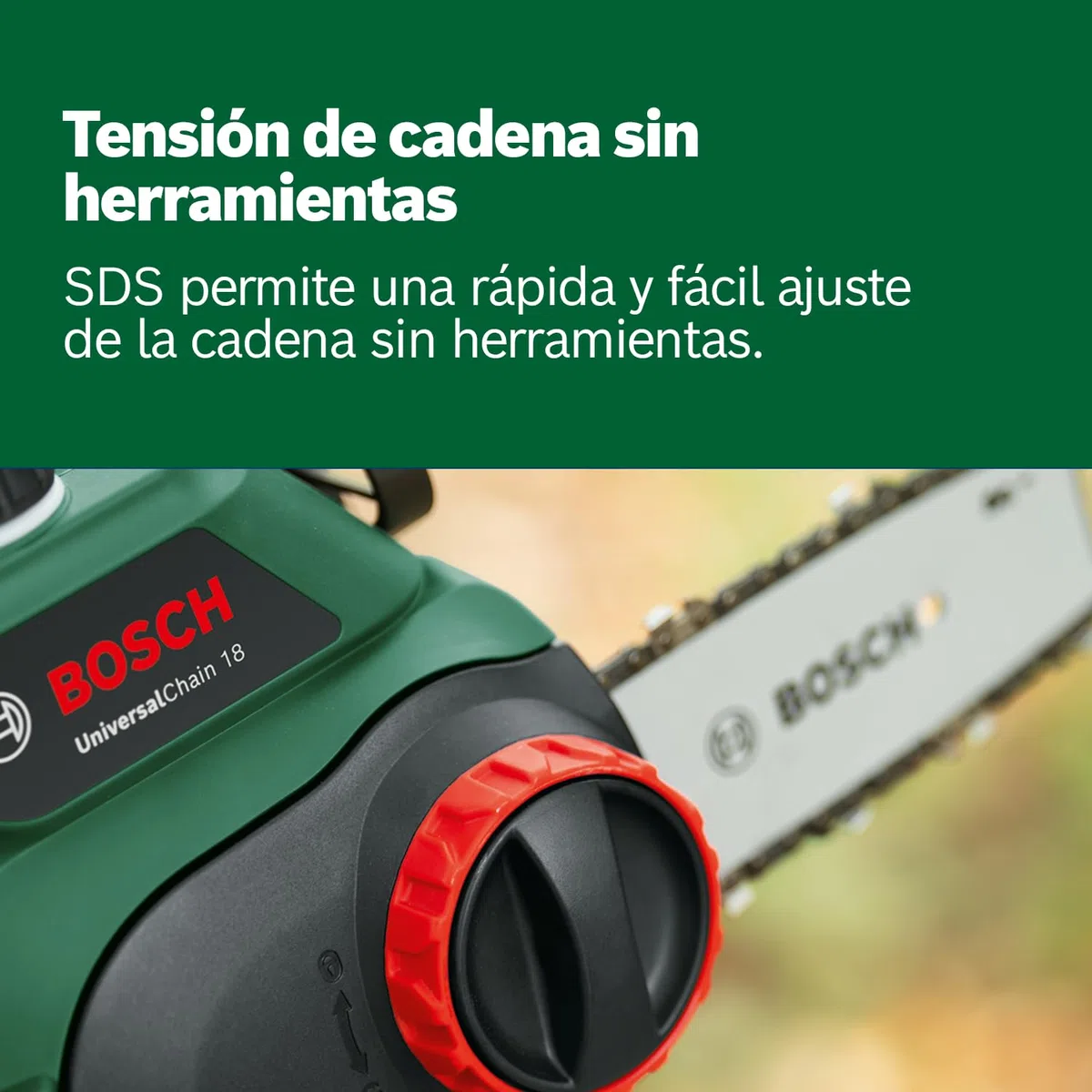 Bosch sierra de cadena a batería UniversalChain 18 (sin batería, caja de cartón, sistema SDS, longitud de la espada: 200 mm, sistema de 18 V)