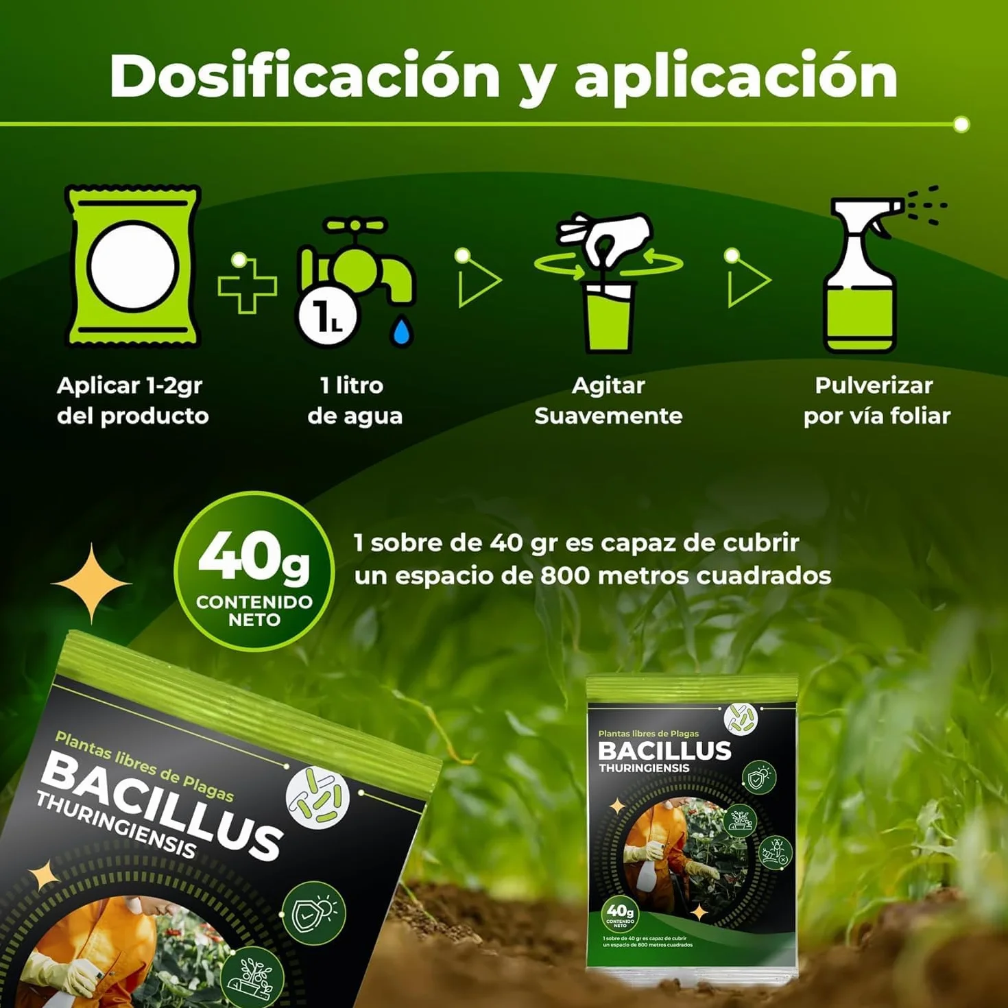 TRABE Pack 5 Bacillus Thuringiensis 40g | Protección contra Orugas Ecológico | Protege Todo Tipo de Cultivos y Plantas de Plagas | Respeta Animales, Medio Ambiente y Personas