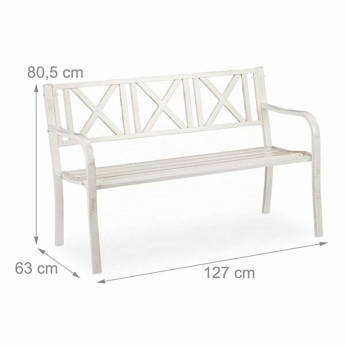 Relaxdays Banco Jardín, 2 Plazas, Terraza, Balcón, Acero Robusto, Asiento para Exteriores Estable, 80,5 x 127 x 63 cm