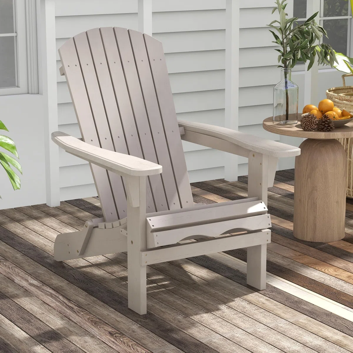 COSTWAY 1/2 Sillas de Jardin Adirondack Plegable, Silla Tumbona Madera Abeto, Respaldo Alto y Reposabrazos Anchos, Sillón Adirondack Jardin Terraza Balcon, 89 x 71 x 94 cm, Max180kg (2, Gris, m)