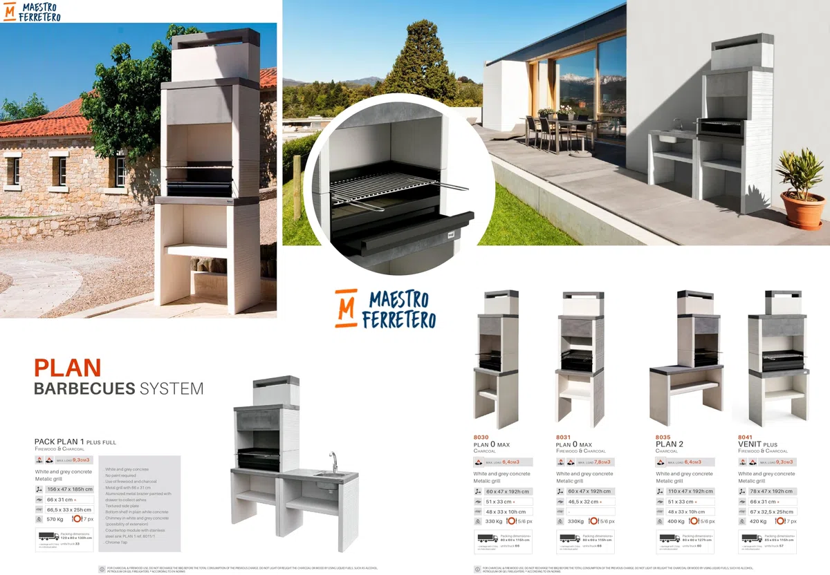 TUOZI - Barbacoa de Obra para Carbón Modelo PLAN 0 MAX (Gris/Blanco - 59 x 47 x 192 cm) REF: 8030 - Uso en Exteriores
