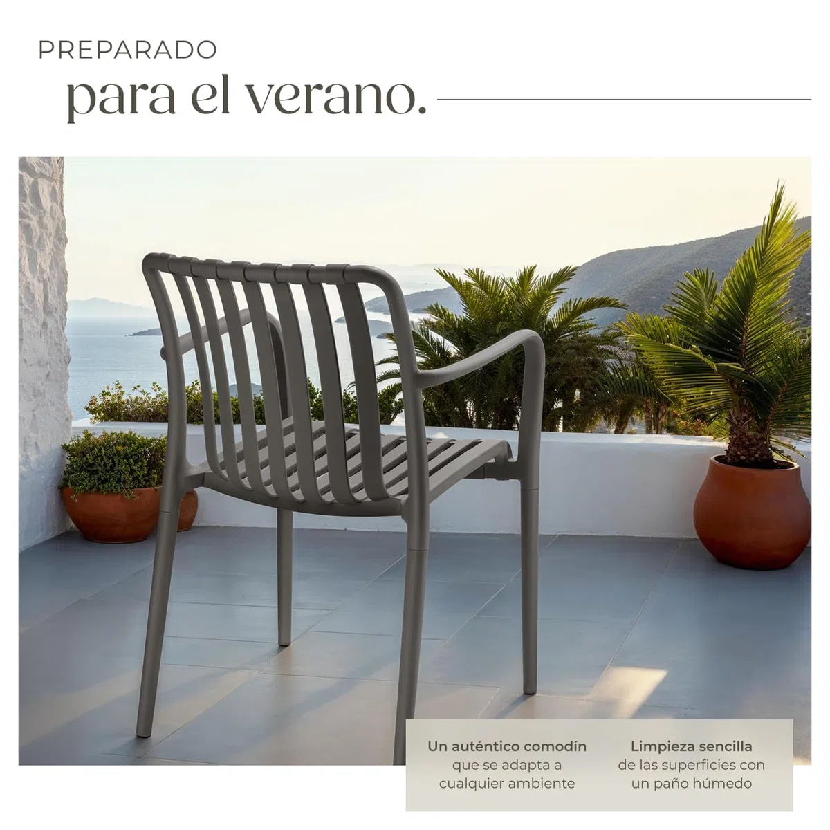 tectake® Sillas Terraza Exterior Apilables, Plástico Resistente, Antideslizante, Fácil de Montar, Muebles Resistentes, Sillas Jardin Exterior - Set de 2 con Reposabrazos Antracita