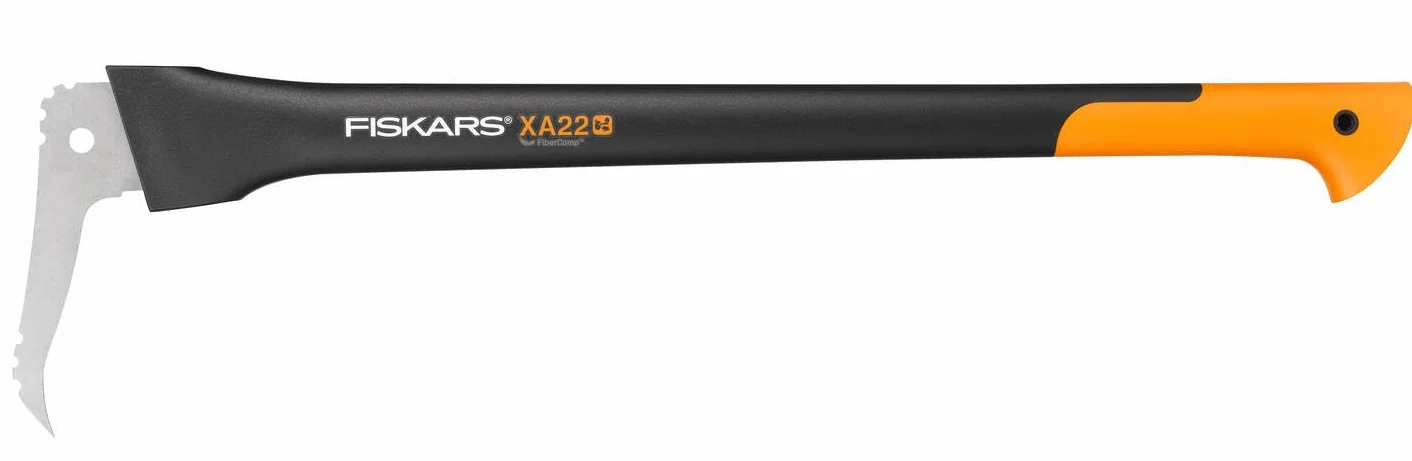 Fiskars Zapa de mango largo, Longitud: 78 cm, Cuchilla de acero templado/Mango resistente en fibra de vidrio, Estuche de almacenamiento y transporte incluido, Negro/Naranja, WoodXpert, XA22, 1003623