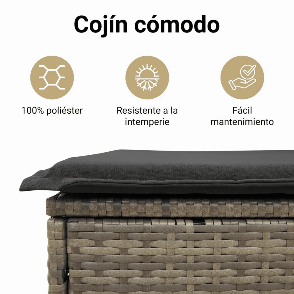vidaXL Sofá de Jardín con Cojines 4 Plazas, Asiento Exterior, Sofá Descanso, Mueble para Patio Terraza Balcón, Ratán Sintético Gris