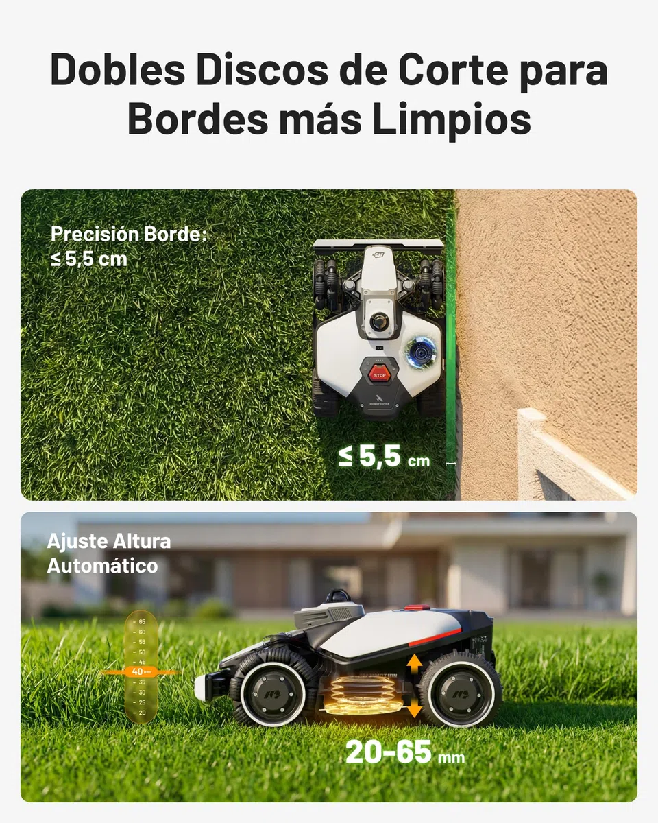 MAMMOTION LUBA Mini 2 AWD 1500 Robot Cortacésped sin Cable Perimetral, con LiDAR 360° y Visión IA de Doble Cámara, Sin RTK, Pendiente del 80%, Modo DropMow, Gestión Inteligente de la Batería