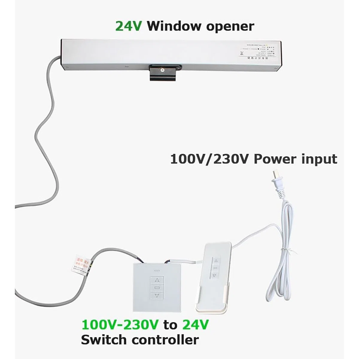Abridor eléctrico de ventana, carrera de 300 mm a 800 mm, control remoto e interruptor, doble cadena, bajo ruido, fuerza de 400 N, a prueba de robos, para ventanas de techo e invernaderos