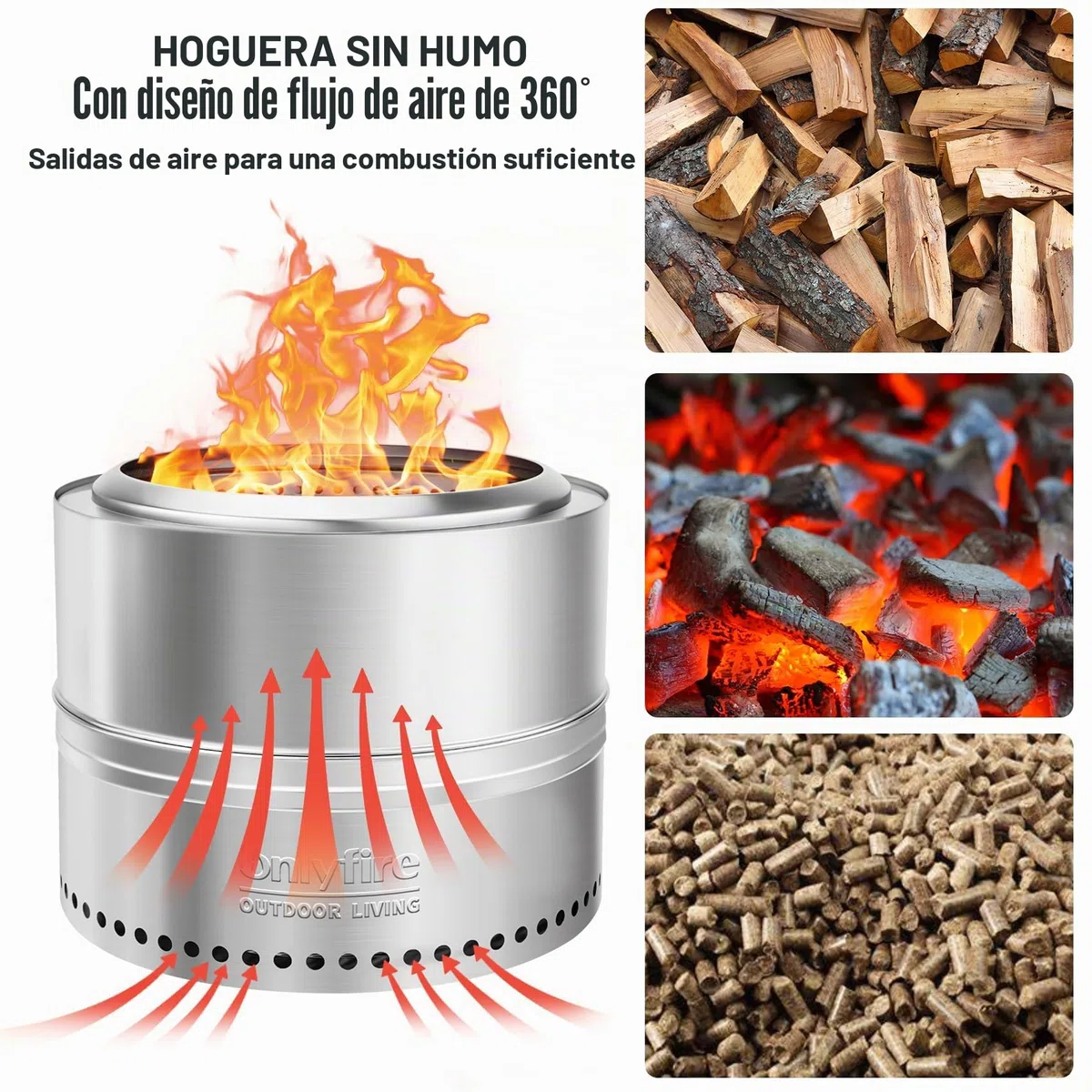 Onlyfire Brasero sin Humos Leña, Camping Portátil de Acero Inoxidable para Hogueras Al Aire Libre con Bolsa de Transporte para Camping, Barbacoa, Patio, Fiesta en El Jardín y Playa,⌀50 cm