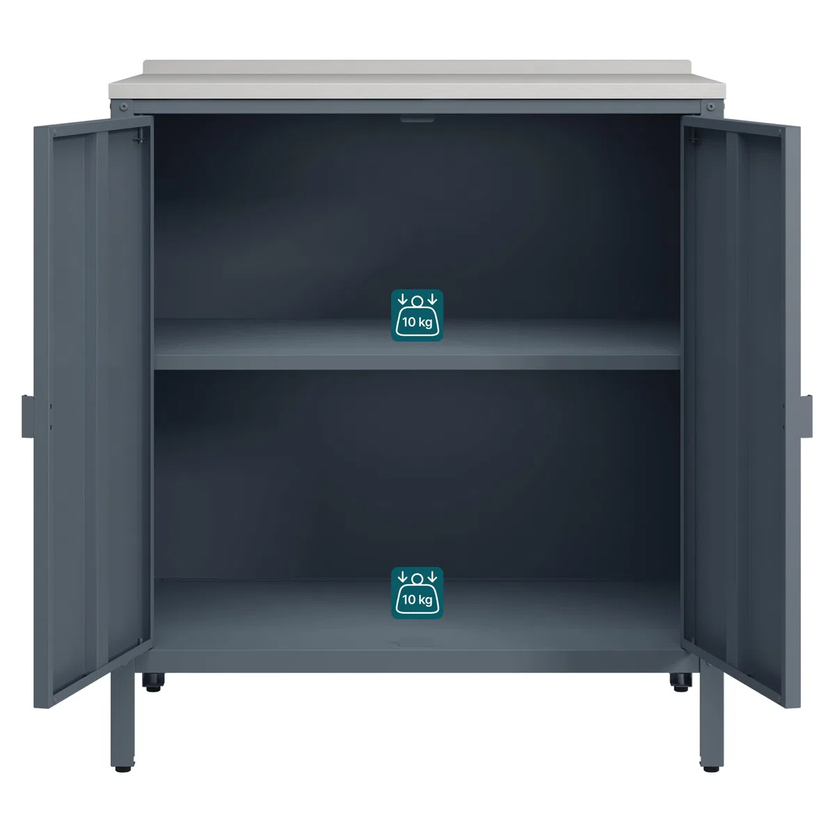 casa.pro Armario Exterior Bolognano con Patas Nivelables 1 Estante Interior para Terraza Jardín Uso Interior y Exterior Almacenaje en el Jardín 92 x 80 x 50 cm Acero - Gris Oscuro/Plateado