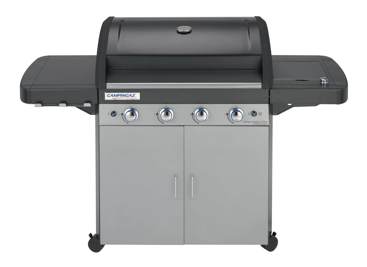 Campingaz 4 Series Classic LS Plus Barbacoa a gas, 4 quemadores de acero Inoxidable, 12.8kW, Sistema de limpieza InstaClean, 4 Ruedas, Color Negro, Gris, 160 x 59.8 x 115.6 cm