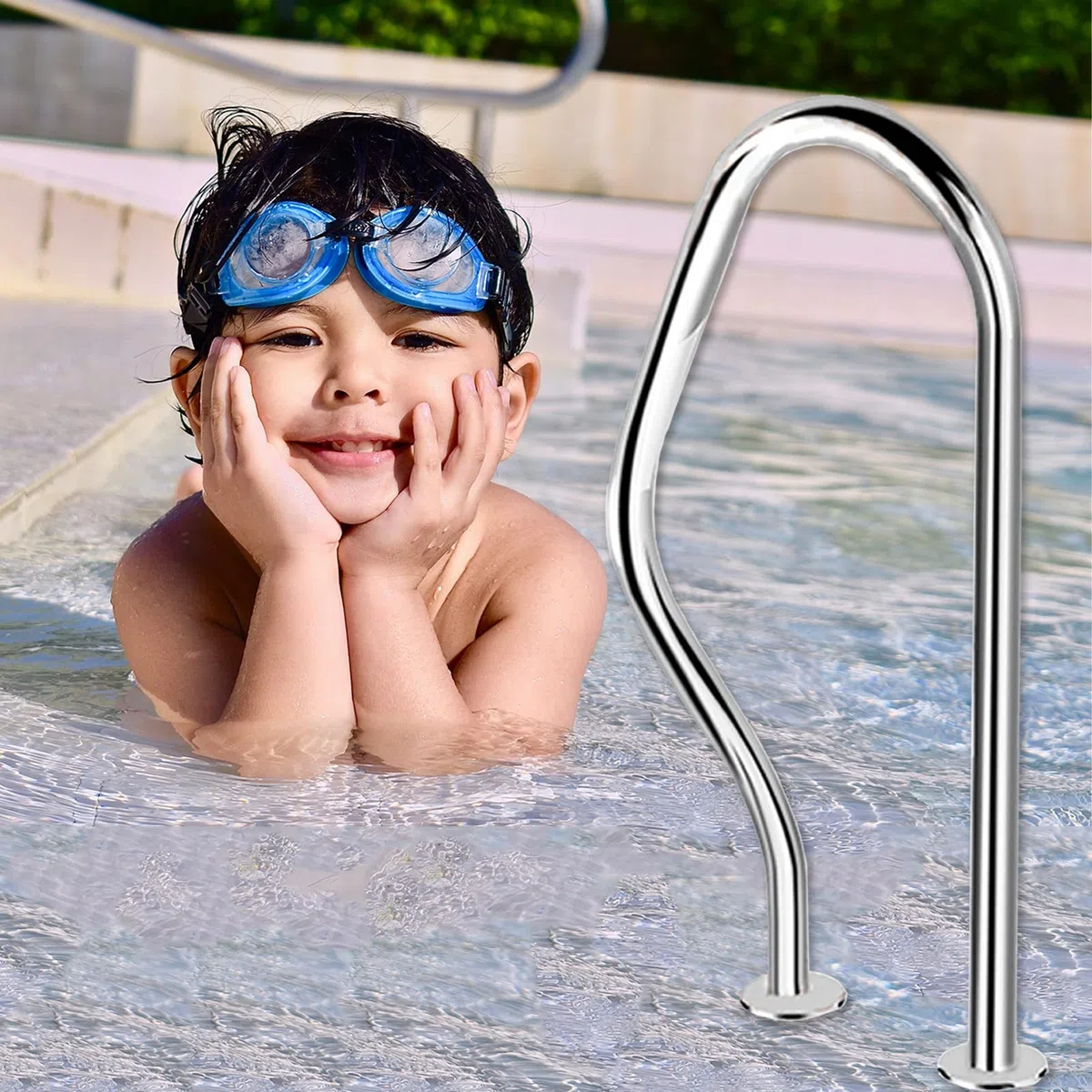 Pasamanos de Piscina 80 x 47 cm Manija de Piscina de Acero Inoxidable, Barra de Apoyo de barandilla de SPA de 3 Arcos, Pasamanos de Piscina Plateado para Piscinas Posiciones inclinadas Parqu