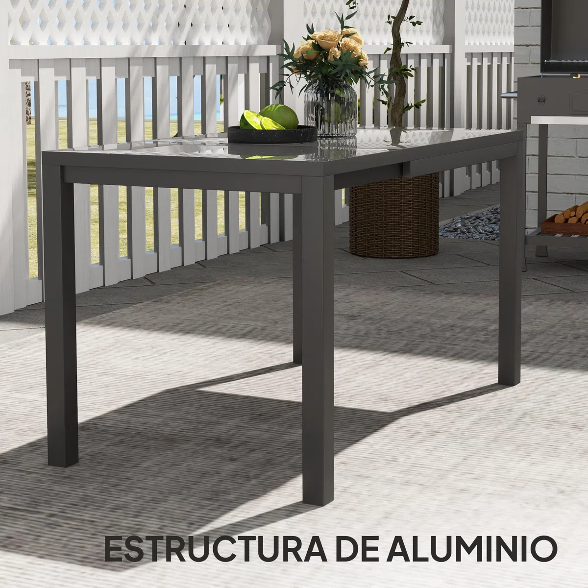 Outsunny Mesa de Jardín Extensible Mesa de Comedor Exterior Ajustable 85-125 cm con Borde de Aluminio Carga 70 kg Mesa Rectangular para 4-6 Personas para Patio Terraza Gris Oscuro