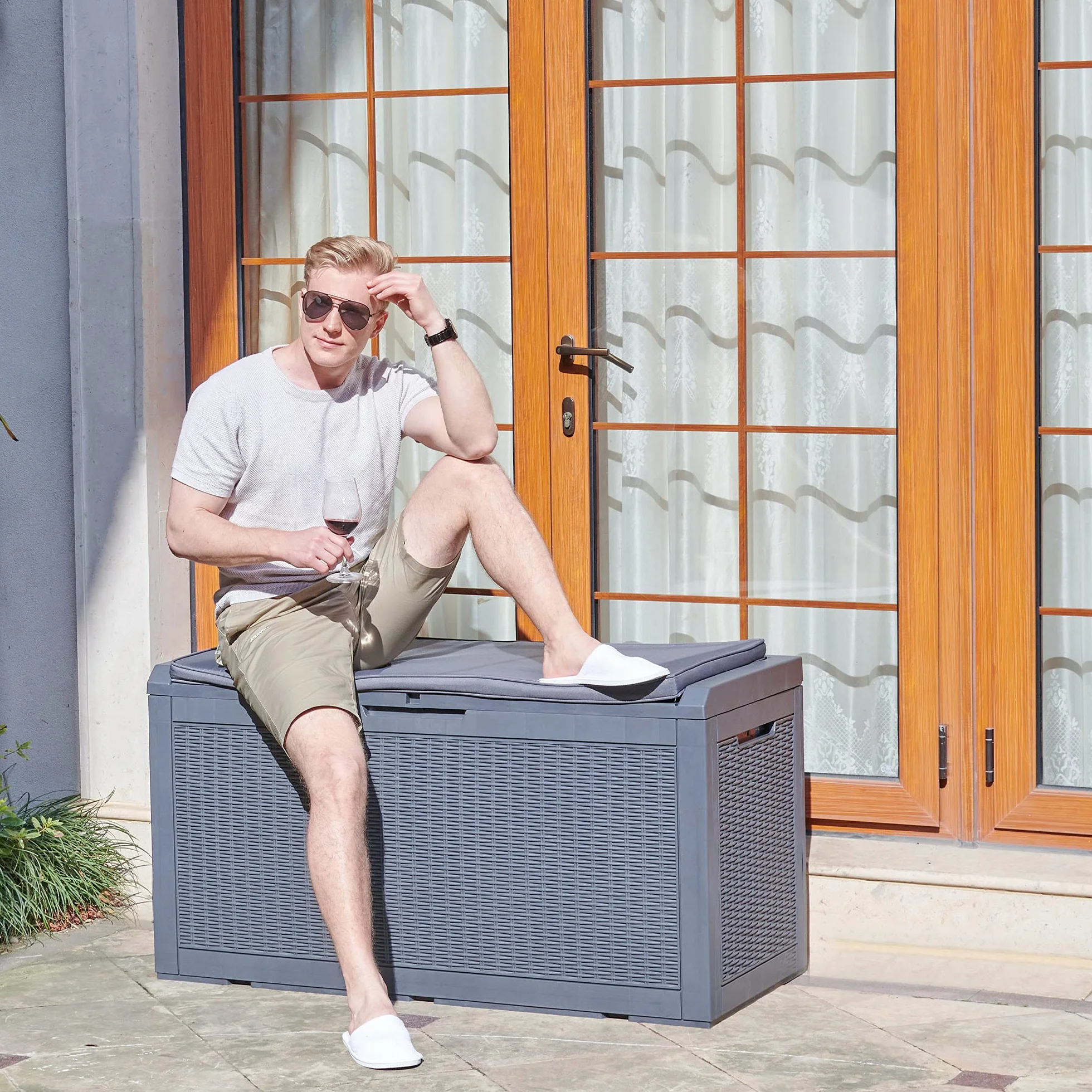 YITAHOME 380L Arcón de Ordenación Exterior, Resina Caja de Almacenaje de Jardín para Almacenamiento Al aire Libre para Muebles de Patio