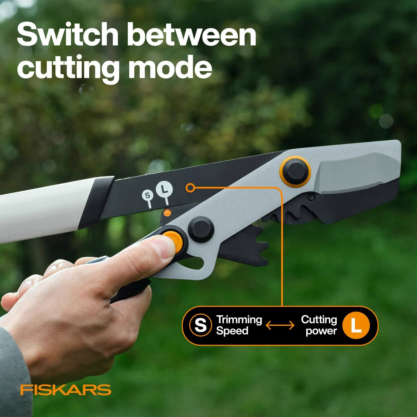 Fiskars X-series DualAction Tijeras de podar Bypass LX108, 2en1 para cortes rápidos o potentes, Cuchillas de acero antiadherente/Mangos ligeros de aluminio con SoftGrip, Negro/Naranja, 1080133