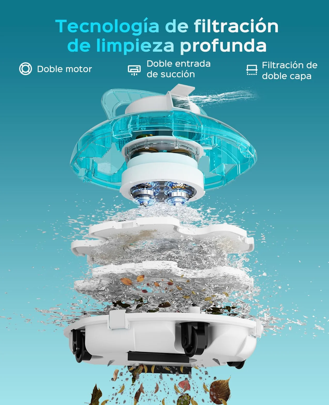 WINNY POOL CLEANER Winny 200P Limpiafondos Piscina, Inalámbrico Robot Limpiafondos Piscina, 80Min Autonomía, Piscinas Desmontables 60m², Doble Filtración,Estacionamiento Auto(Azul-Blanco)