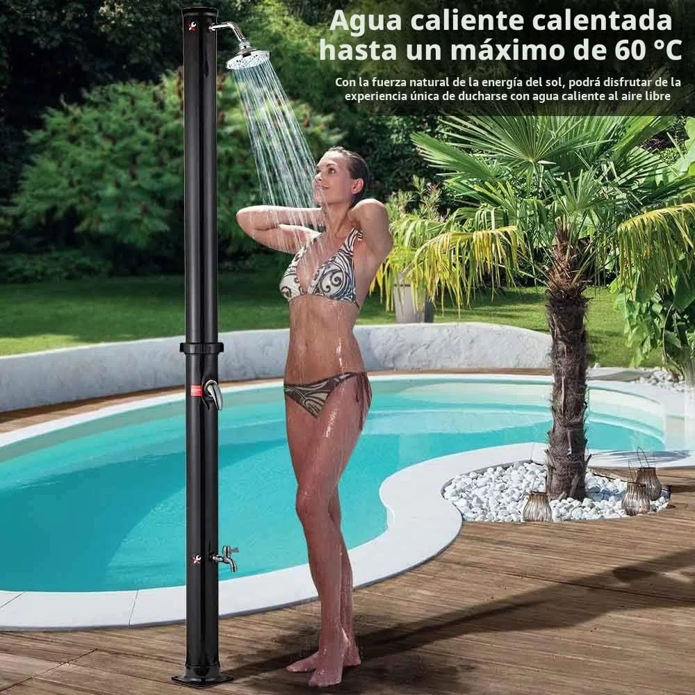 BAKAJI Ducha Solar para jardín, Piscina Exterior, Camping, depósito de 35 litros con alcachofa Ajustable para Lavar pies, Mezclador de Agua Caliente, conexión Manguera de jardín, tamaño 220 x 16,5 x