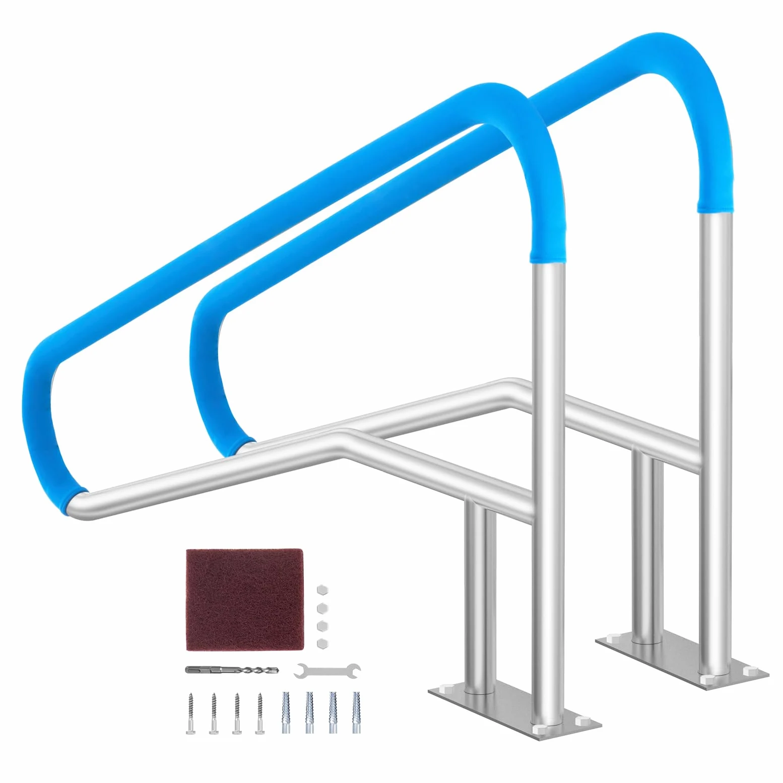 VEVOR Barandilla para Piscina 1395 x 810 mm Pasamanos para Piscina de Acero Inoxidable con Placa Base 2 Piezas Barra de Seguridad Antioxidante para Piscinas, Interiores, Exteriores, Terrazas, Spas