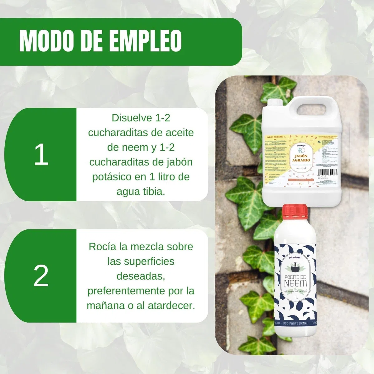PLANTAWA Pack Ahorro Jabón Potásico 5L + Aceite de Neem 1L | Solución Multiusos | Fácil Aplicación y Máxima Eficacia | Versátil | Uso en Interior y Exterior | Productos de origen natural