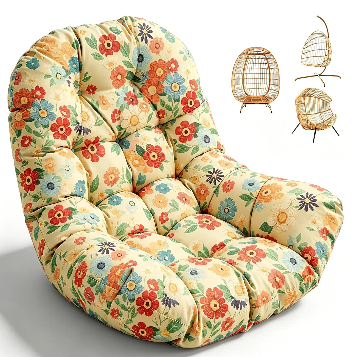 joomie Cojín de repuesto impermeable para columpio de huevo, 120 x 84 x 18 cm de grosor, cojín extraíble con lazos para silla de jardín, hamaca de huevo, margarita 2#