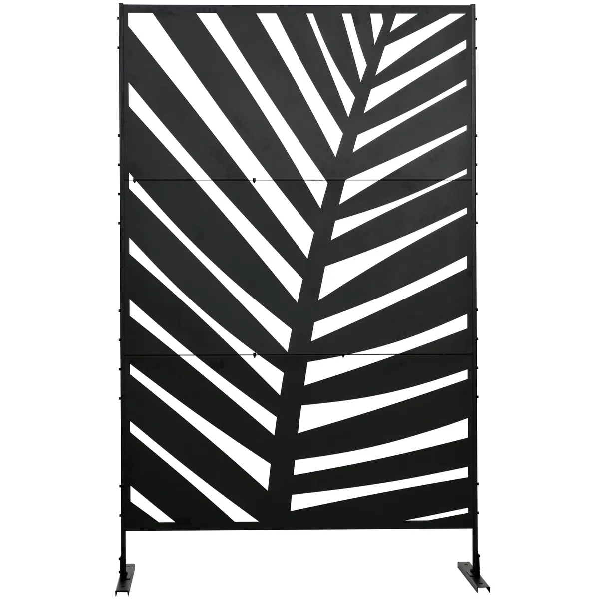 Outsunny Biombo de 3 Piezas Biombo Separador de Ambientes con Diseño de Hoja de Plátano Biombo para Exterior Jardín Patio Terraza 122x45x198 cm Negro