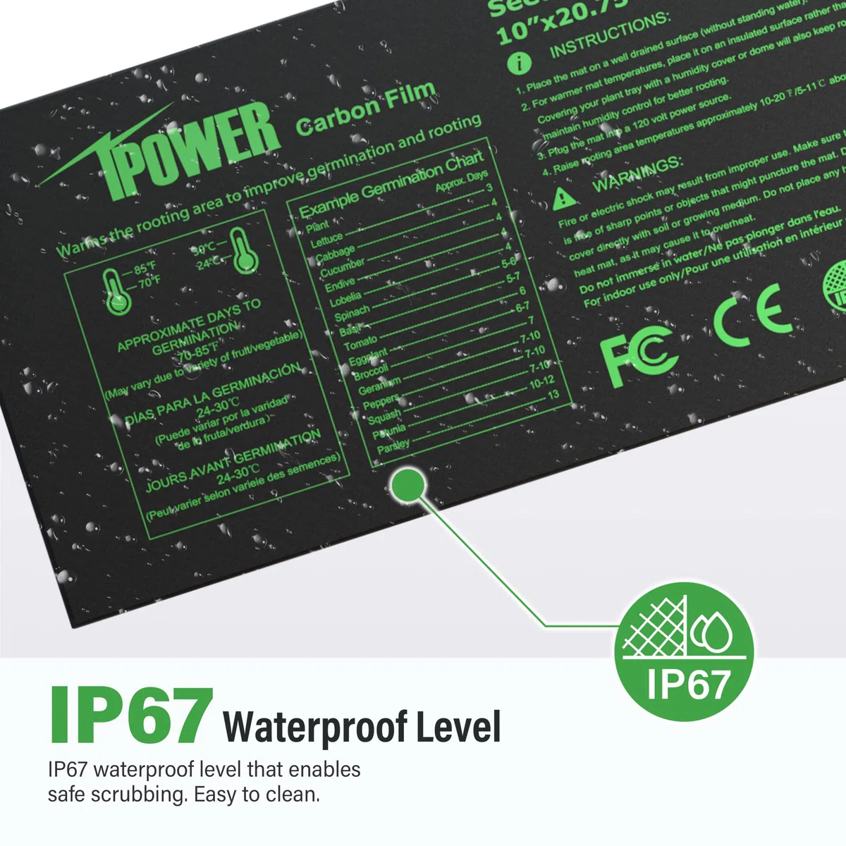iPower Tapete para plántulas para Plantas con Controlador de Temperatura Digital Dual, 10 x 20.7 Pulgadas, Color Negro