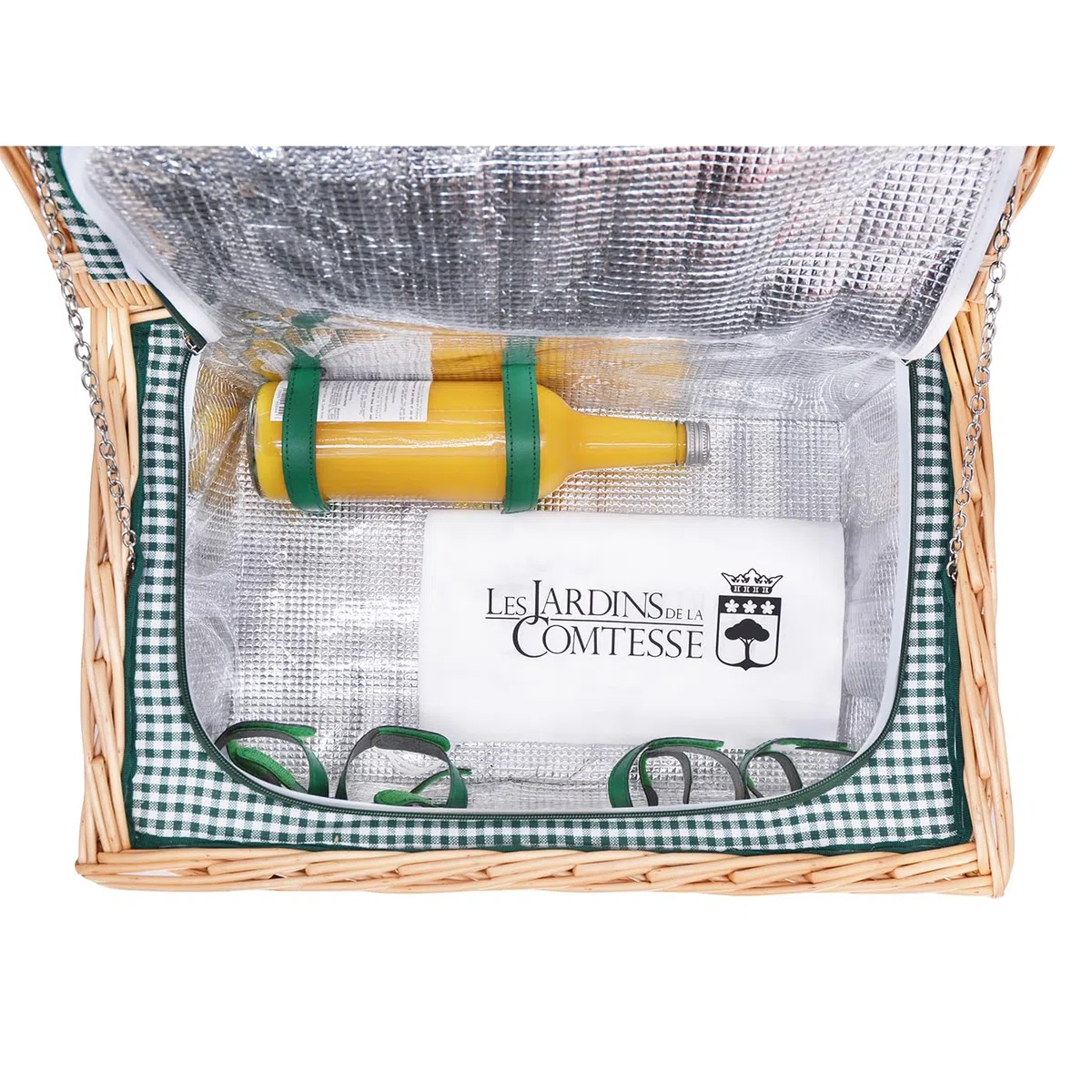Les Jardins de la Condesa Cesta Picnique Marly, Mimbre, Verde, 4 kg, 46x31x23 cm, Servicio para 4 Personas, Compartimiento Aislado