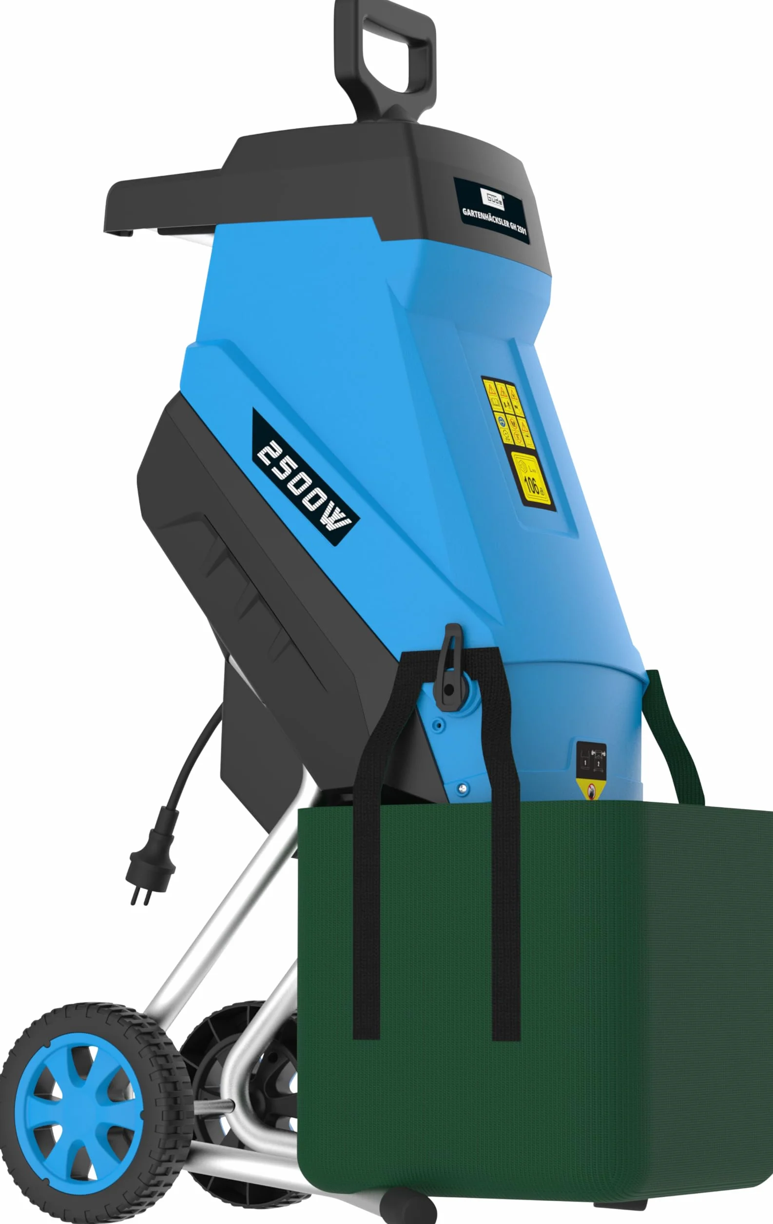 Güde Trituradora de jardín GH 2501 (2500 W, tecnología de cuchilla, bajo mantenimiento, autoalimentación, ruedas de transporte, protección contra sobrecarga, grosor máximo de rama 45 mm, incluye saco