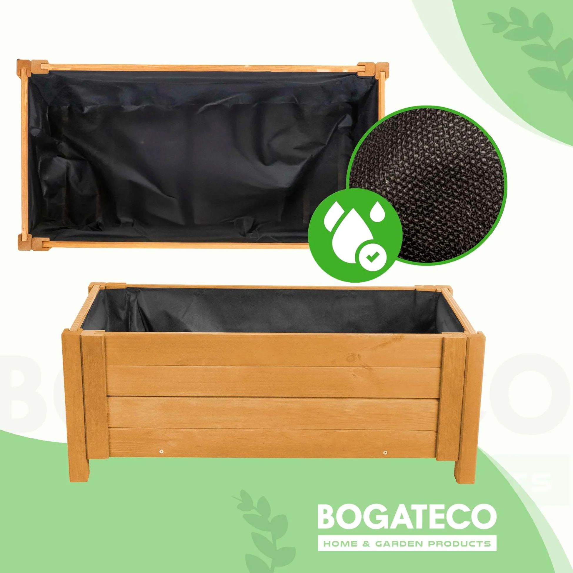 BOGATECO Macetero Jardín Madera para Exteriores | 38 x 80 cm | Terraza Balcón | Caja Cuadrada | Construcción Robusta y Impregnado | Llega ensamblado | con Agro-Textil | Roble Marrón