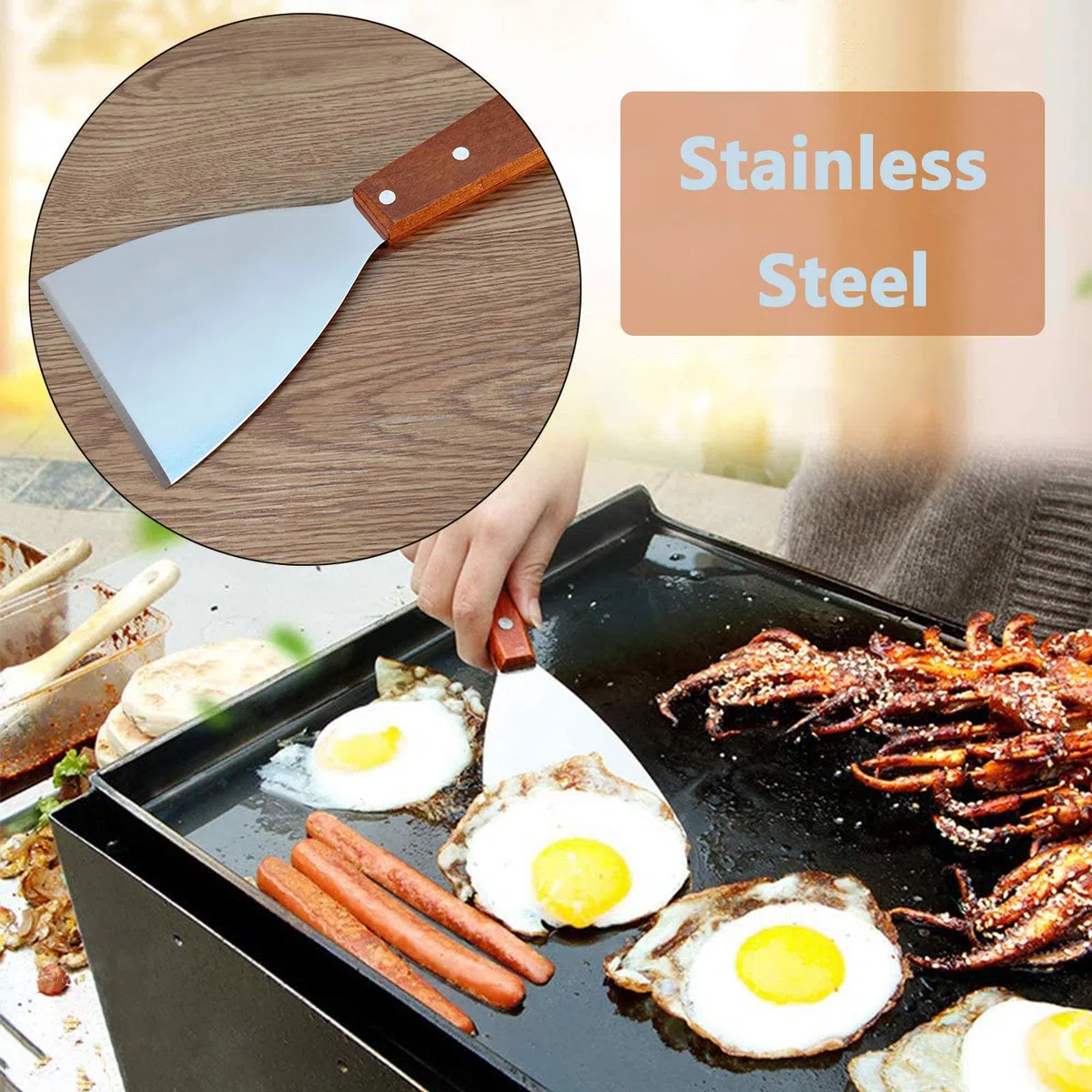 Raspador De Parrilla EspáTula De Acero Inoxidable Durable EspáTula De Acero Inoxidable Para Asar Carne Teppanyaki Y Limpiar SartéN Para Parrilla,Apto Para Lavavajillas,2 Piezas