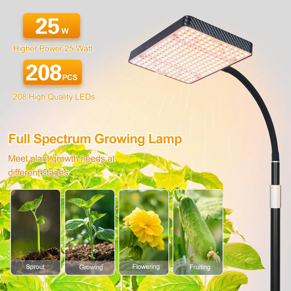 FECiDA Lámpara de cultivo, Trípode Lámpara de Planta de UV-IR espectro completo 200W, Luces de crecimiento con On/Off Conversión Y Función de Cadena de Crisantemo