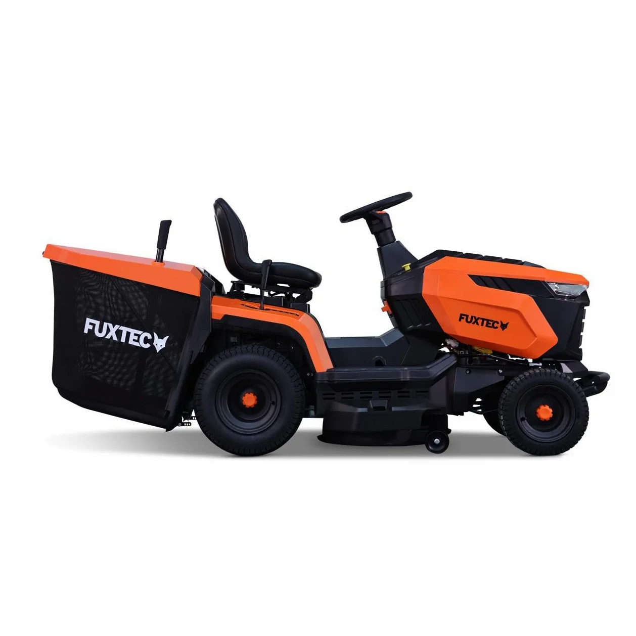 Tractor cortacésped FUXTEC FX-RMT84M, Ancho 83 cm, 6 Alturas, Motor Gasolina, Cambio Manual, recogedor 280 L y función de siega Marcha atrás