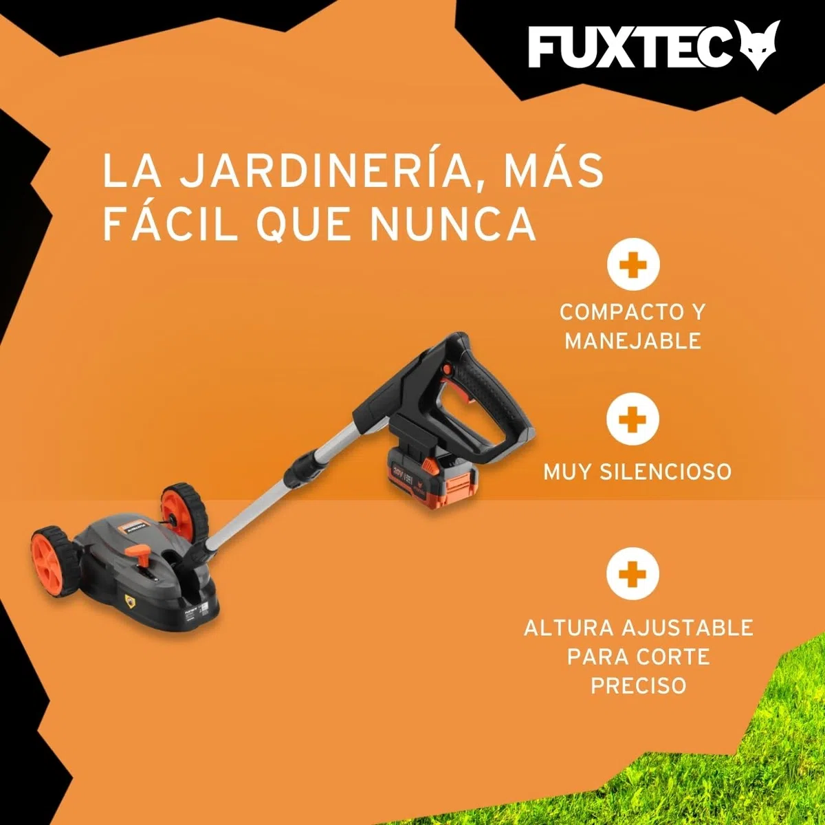 FUXTEC FX-E1RMEH20-SET Cortacésped Inalámbrico Compacto 20 V con Batería y Cargador, Corte de 22 cm, Ideal para Jardines Pequeños