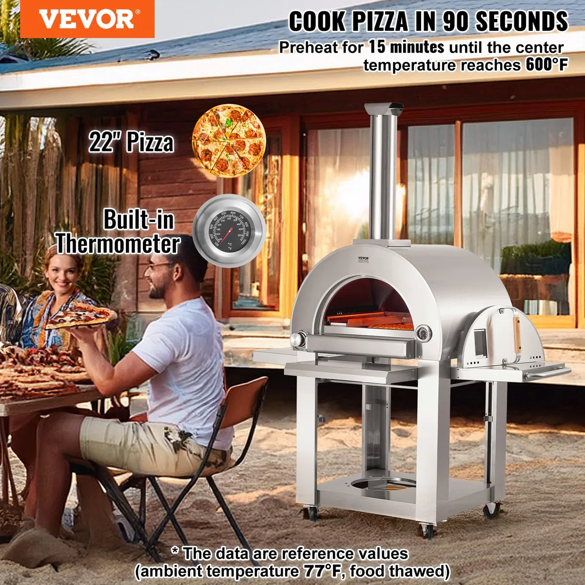VEVOR Horno de Pizza de Combustible Dual para Uso al Aire Libre, Horno de Pizza para Exteriores Alimentado con Pellets y Gas con Piedra de Pizza de Cordierita Espesa, 1520 x 915 x 1830 mm, Plata