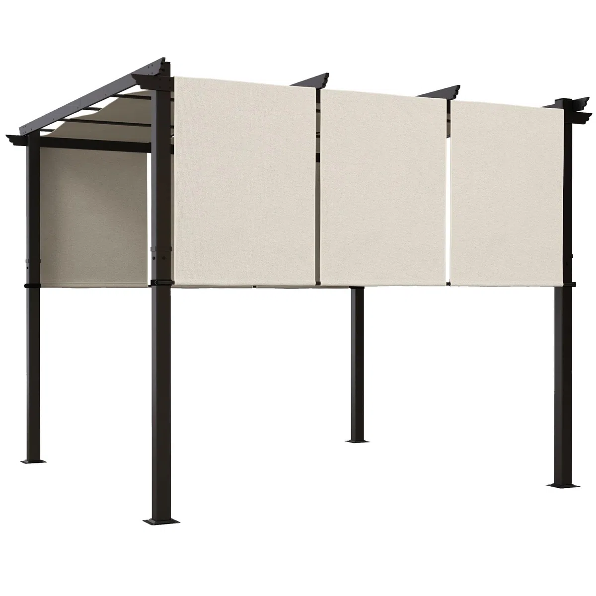 Outsunny Pérgola de Jardín 3x3 m Cenador para Exterior con Techo Retráctil Marco de Acero Impermeable y Anti-UV para Terraza Patio Beige