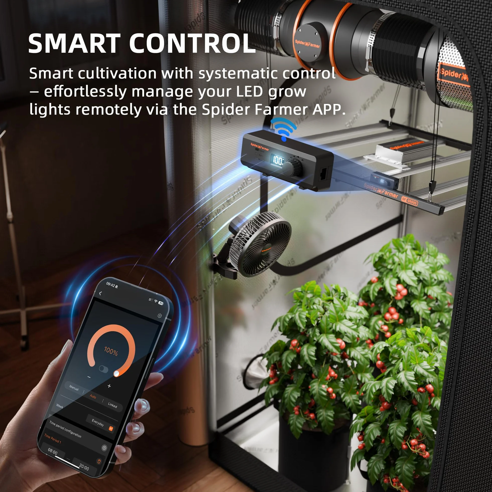 Spider Farmer G4500 Luz de Crecimiento Led 320w, Control Remoto por App, Bridgelux diodes, Led Luz de Crecimiento de Espectro Completo, para tienda de cultivo de 140x70 cm