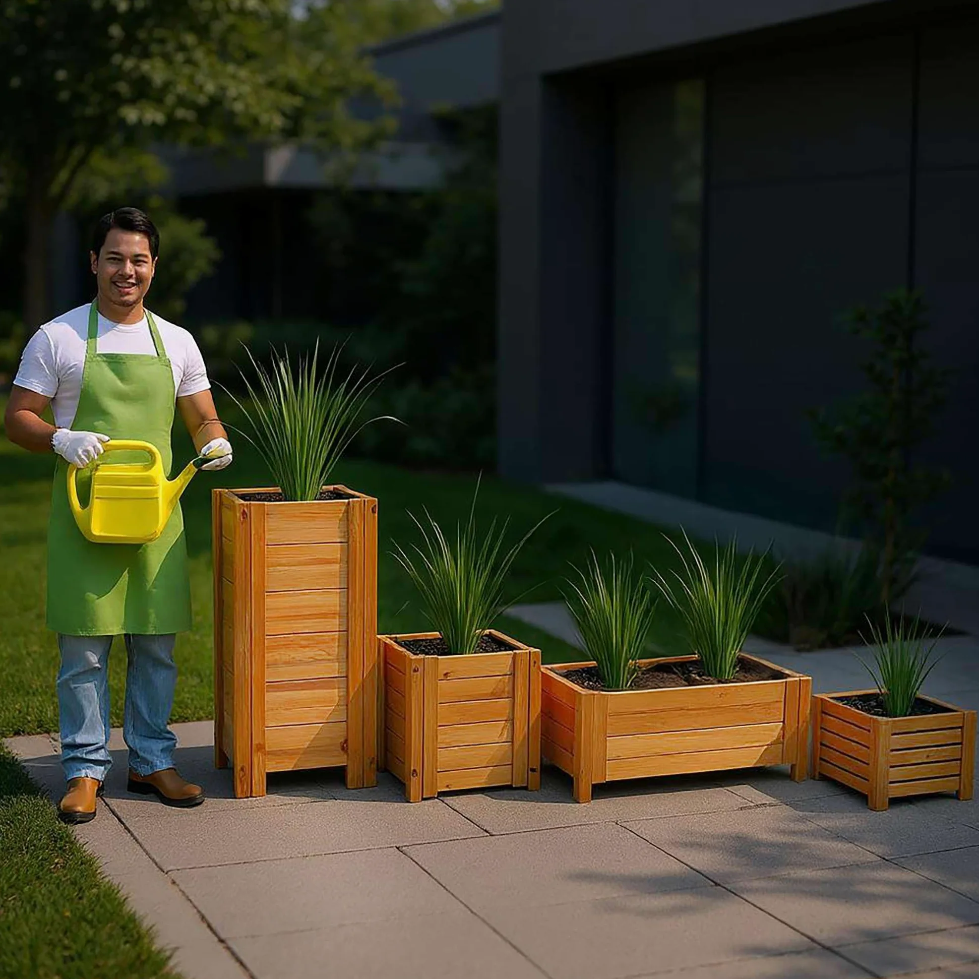 BOGATECO Macetero Jardín Madera para Exteriores | 38 x 80 cm | Terraza Balcón | Caja Cuadrada | Construcción Robusta y Impregnado | Llega ensamblado | con Agro-Textil | Roble Marrón