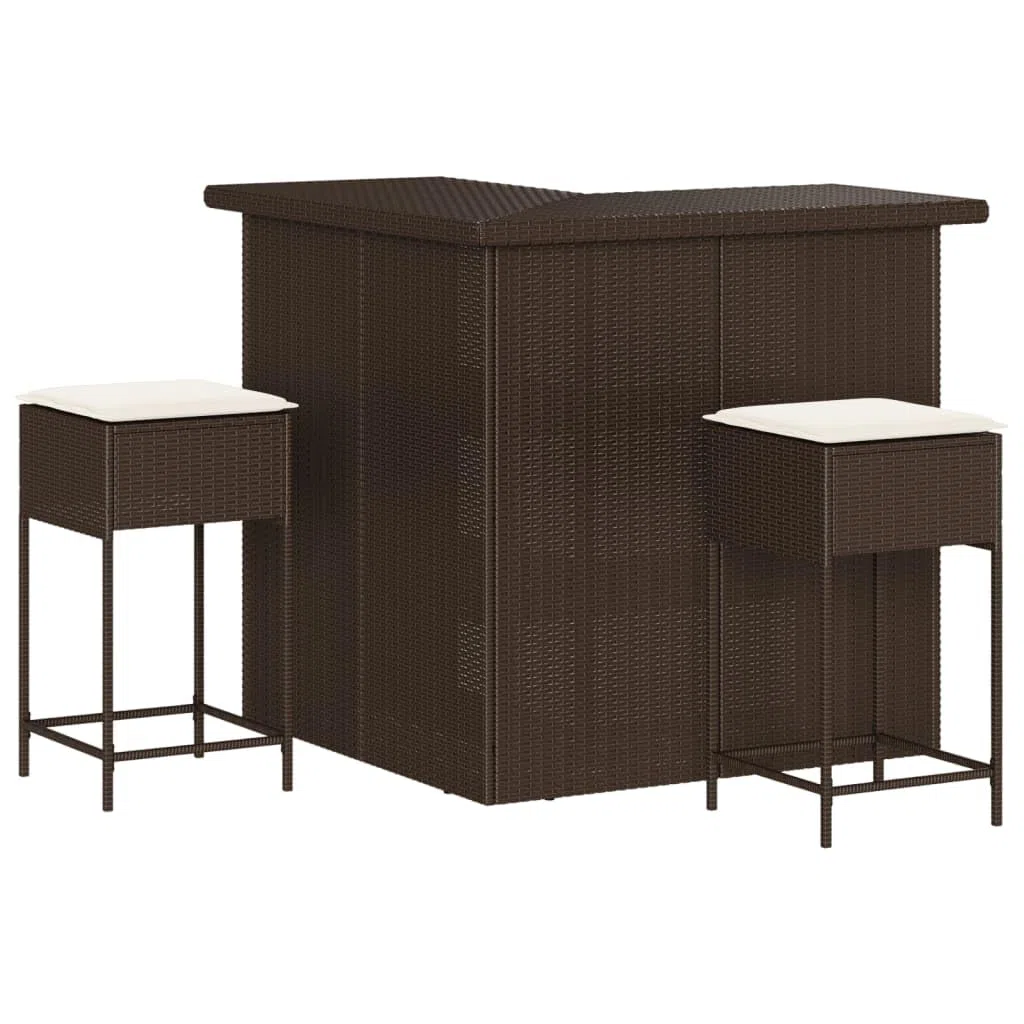 vidaXL Juego de Bar de jardín de 3 Piezas con Cojines ratán PE marrón, Mesa Alta y taburetes de Exterior, Juego de Bar, Juego de Muebles