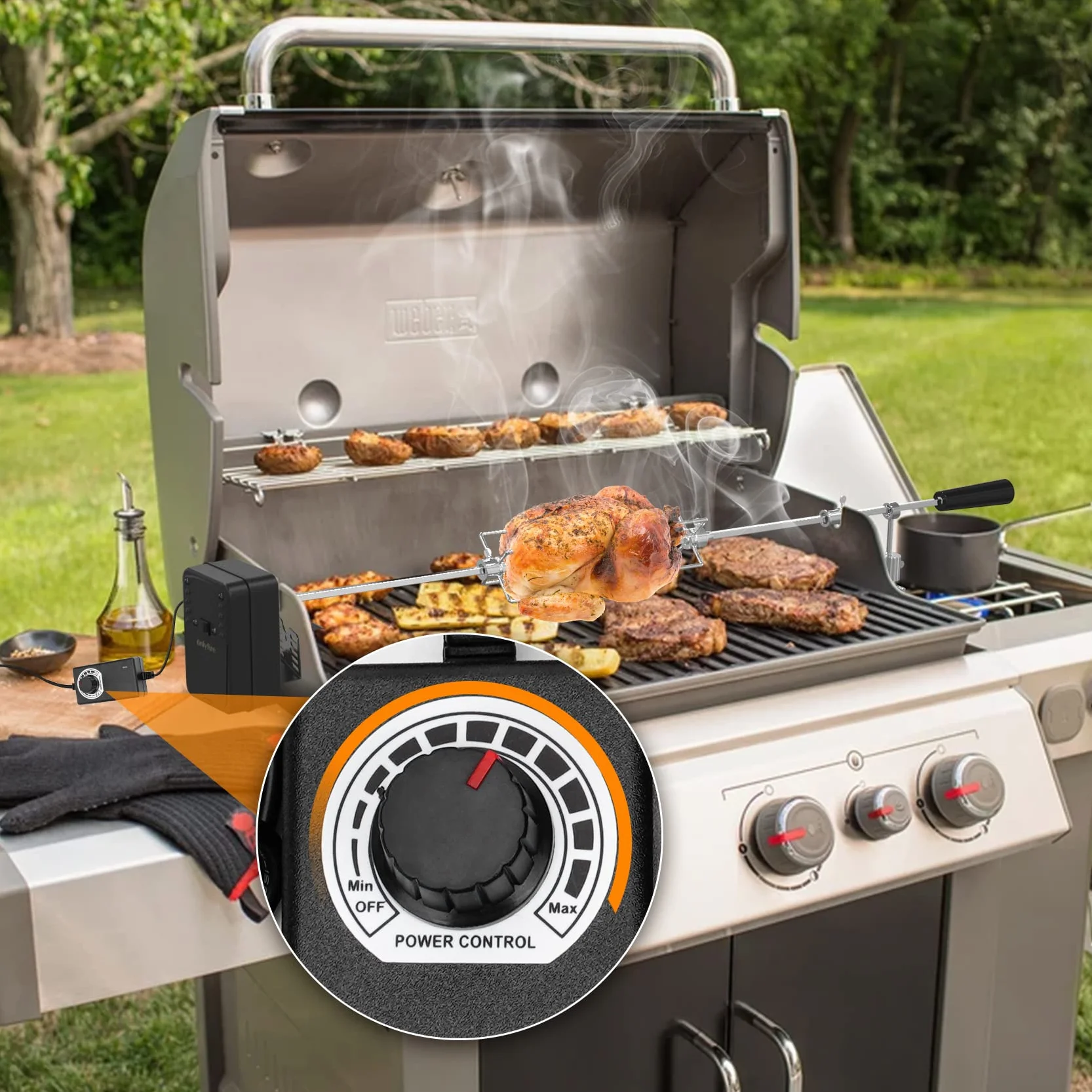 onlyfire Motor para Pincho Giratorio de Barbacoa, 100V ~240V, 3.5W, Velocidad Ajustable