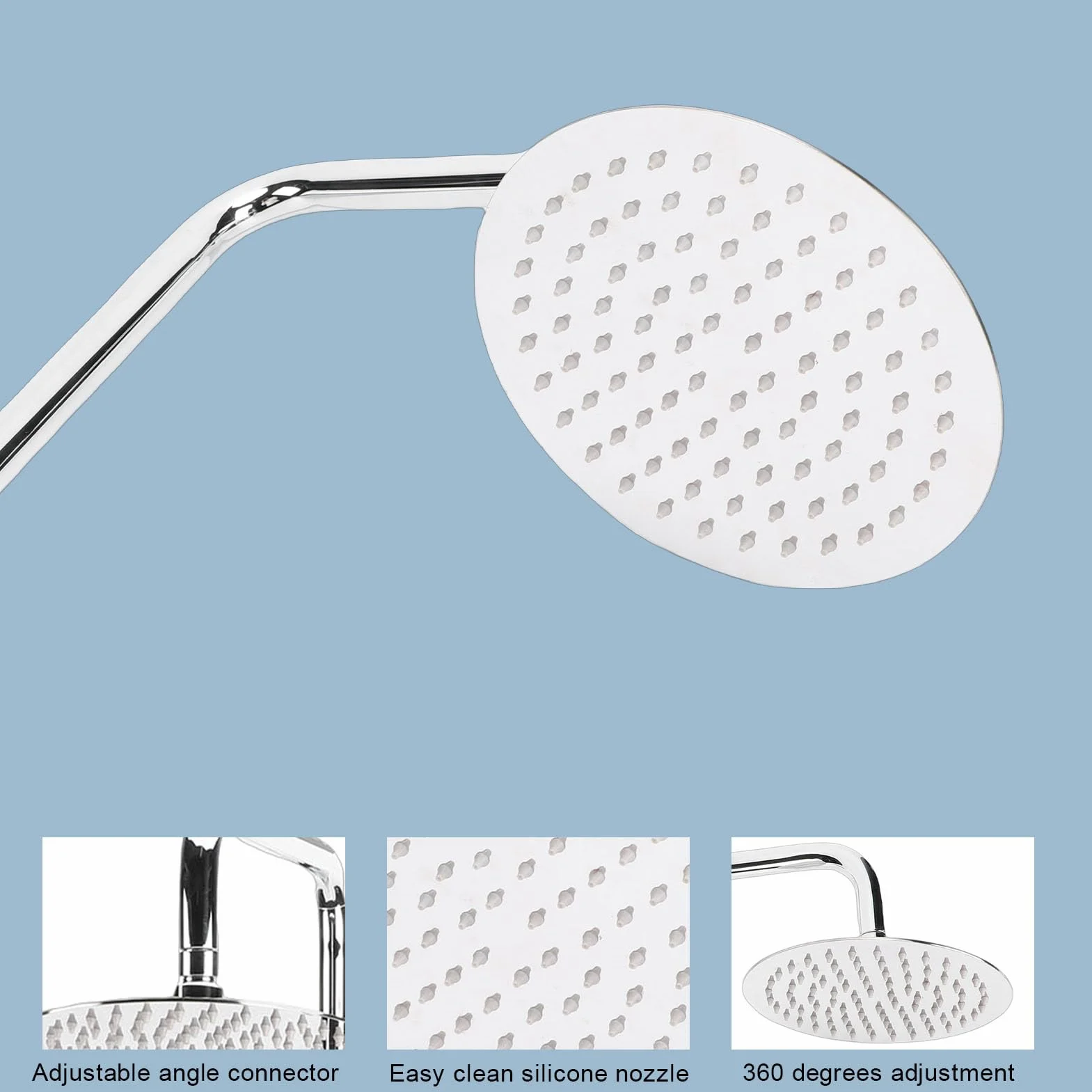 Kit de Ducha Exterior, Cabezal de Ducha Tipo Lluvia de Acero Inoxidable 304 con Acabado Galvanizado, para Patio, Piscina y Playa