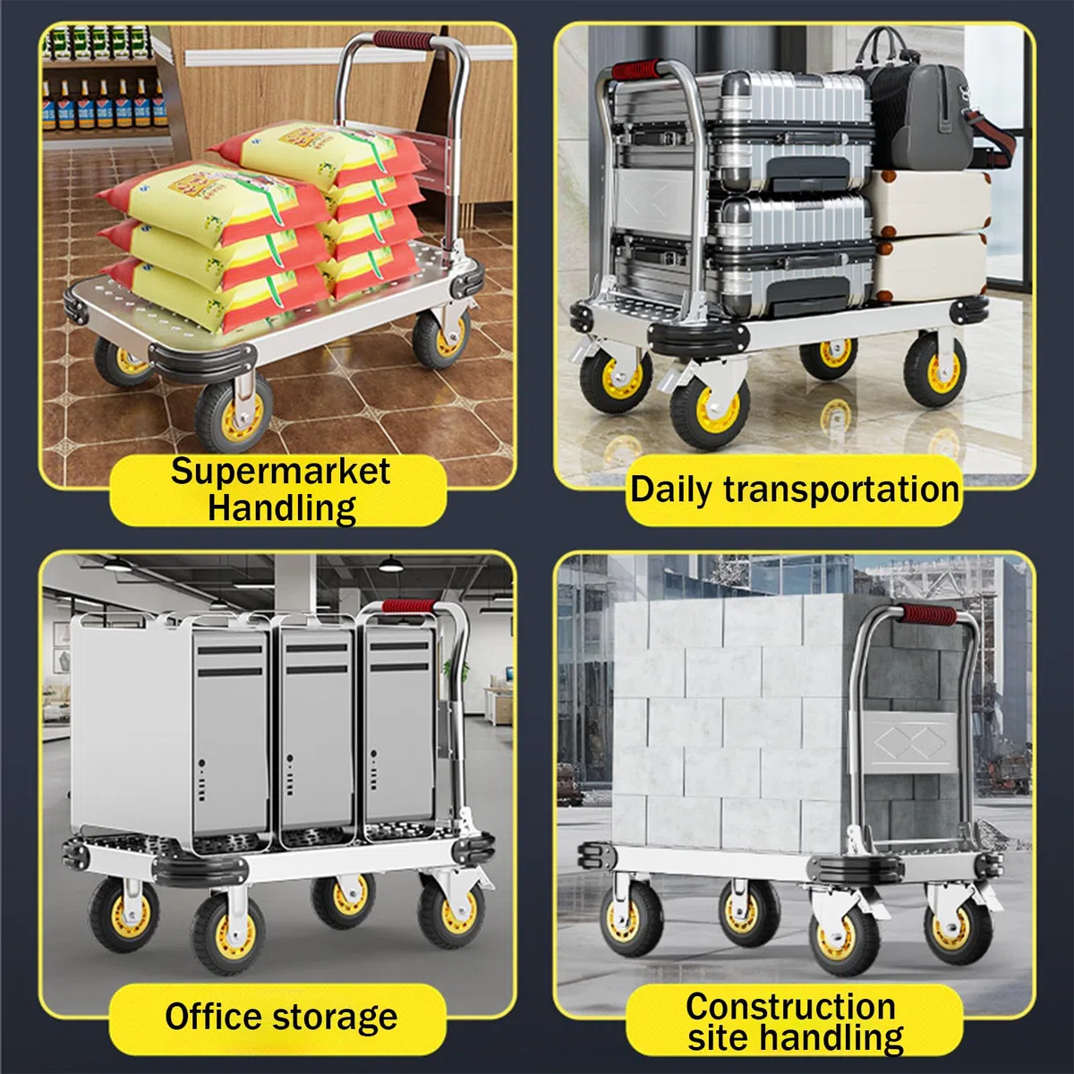 500kg Carro de Plataforma Transporte Plegable con Ruedas | Carretilla Acero, Banda de Goma Anticolisión, Antideslizante, para Almacenes Talleres, Mudanzas, Hogar, Oficina, 90 x 60 cm