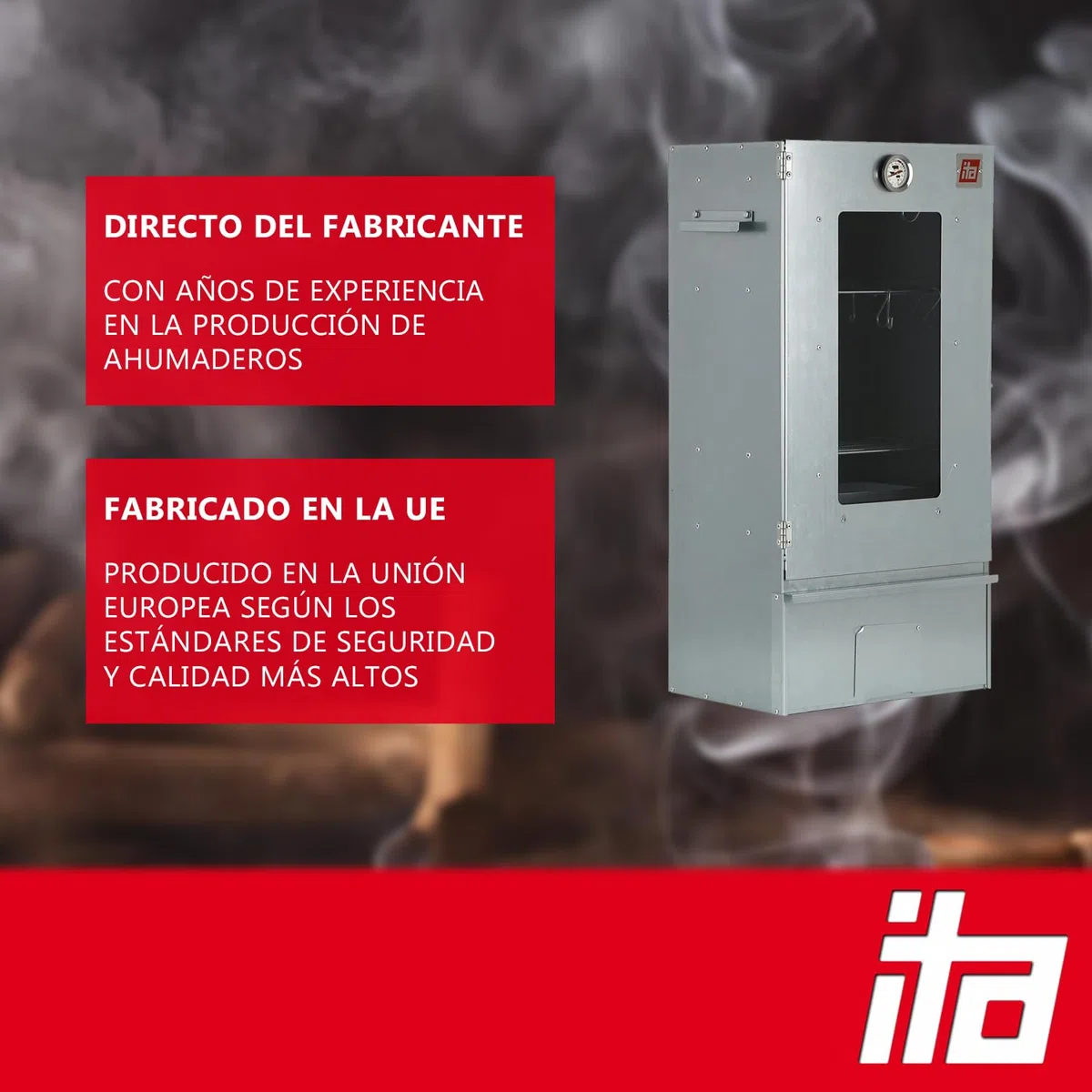 ITA Ahumador Eléctrico 7000 - Set de Ahumado con Calefacción, Mesa, Generador de Humo - Armario Ahumador con Ventana & Termómetro - Acero Aleado - Calidad UE, Directo del Fabricante