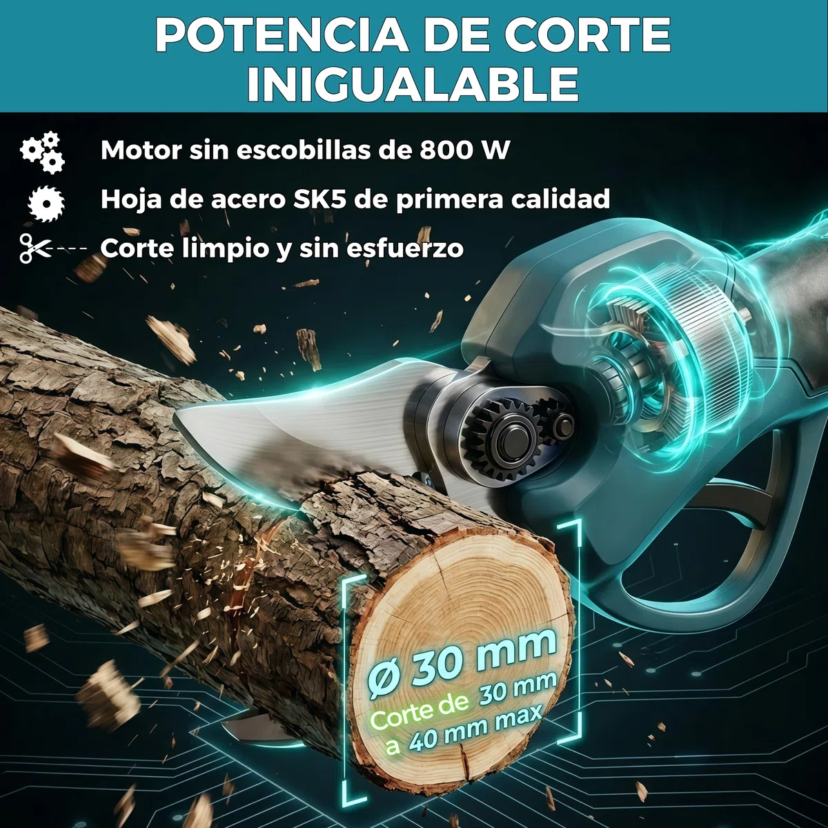 Tijeras de Podar a Batería 6000mAh Brushless hasta 40mm — Tijeras Eléctricas Profesionales — 2 Baterías 21V — Cuchilla SK5 — Kit Completo 10 Piezas BLADEPRO