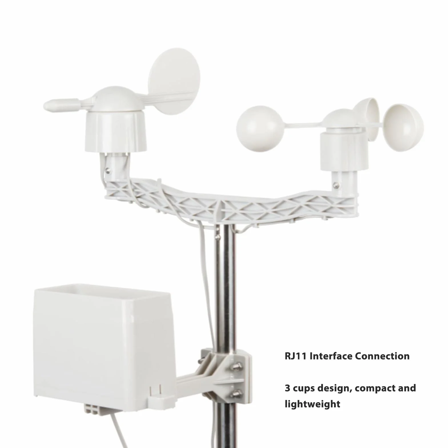 Kit de Medidor Meteorológico, Anemómetro de Copa de Veleta, Anemómetro, Taza de Sensor de Medición de Velocidad, Conector RJ11, 3 Tazas, Medidor de Dirección del Viento para